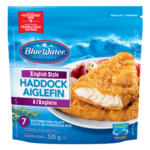 BlueWater Seafoods English Style Haddock, Wild Caught Haddock, Frozen, 7 Count, 525 g Resealable Bag / Aiglefin à l'Anglaise BlueWater Seafoods, Aiglefin sauvage, Congelé, 7 morceaux, Sac refermable de 525 g