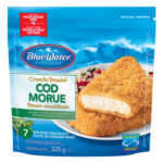 BlueWater Seafoods Crunchy Breaded Fish Fillets, Wild Caught Cod with Crunchy Panko Breadcrumbs, Frozen, 7 Count, 525 g Resealable Bag / Filets de poisson croustillants BlueWater Seafoods, Morue sauvage avec chapelure Panko croustillante, Congelé, 7 morceaux, Sac refermable de 525 g