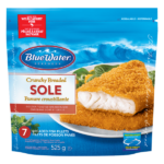 BlueWater Seafoods Crunchy Breaded Fish Fillets Cut from Whole Fillets, Wild Caught Sole with Crunchy Panko Breadcrumbs, Frozen, 7 Count, 525 g Resealable Bag / Filets de poisson panés croustillants BlueWater Seafoods tranchés à partir de filets entiers, Sole sauvage avec chapelure Panko croustillante, Congelé, 7 morceaux, Sac refermable de 525 g