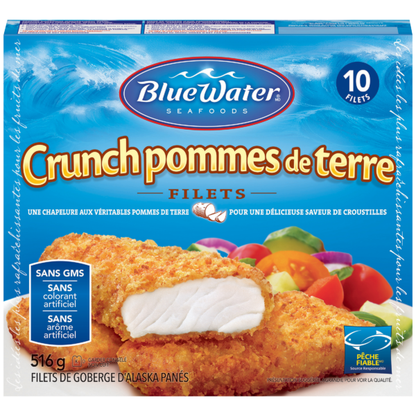 BlueWater Seafoods Crunch Pommes de Terre, goberge sauvage, surgelée, 10 unités, emballage de 516 g