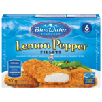 BlueWater Seafoods Lemon Pepper Artisan Fish, Whole Fillets, Wild Caught Pollock with Panko Breadcrumbs, Frozen, 6 Count, 300 g Package