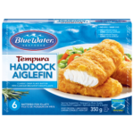 BlueWater Seafoods Tempura Haddock Fish Fillets, Wild Caught Haddock, Frozen, 6 Count, 350 g Package / Filets d'aiglefin Tempura BlueWater Seafoods, Aiglefin sauvage, Congelé, 6 morceaux, Emballage de 350 g