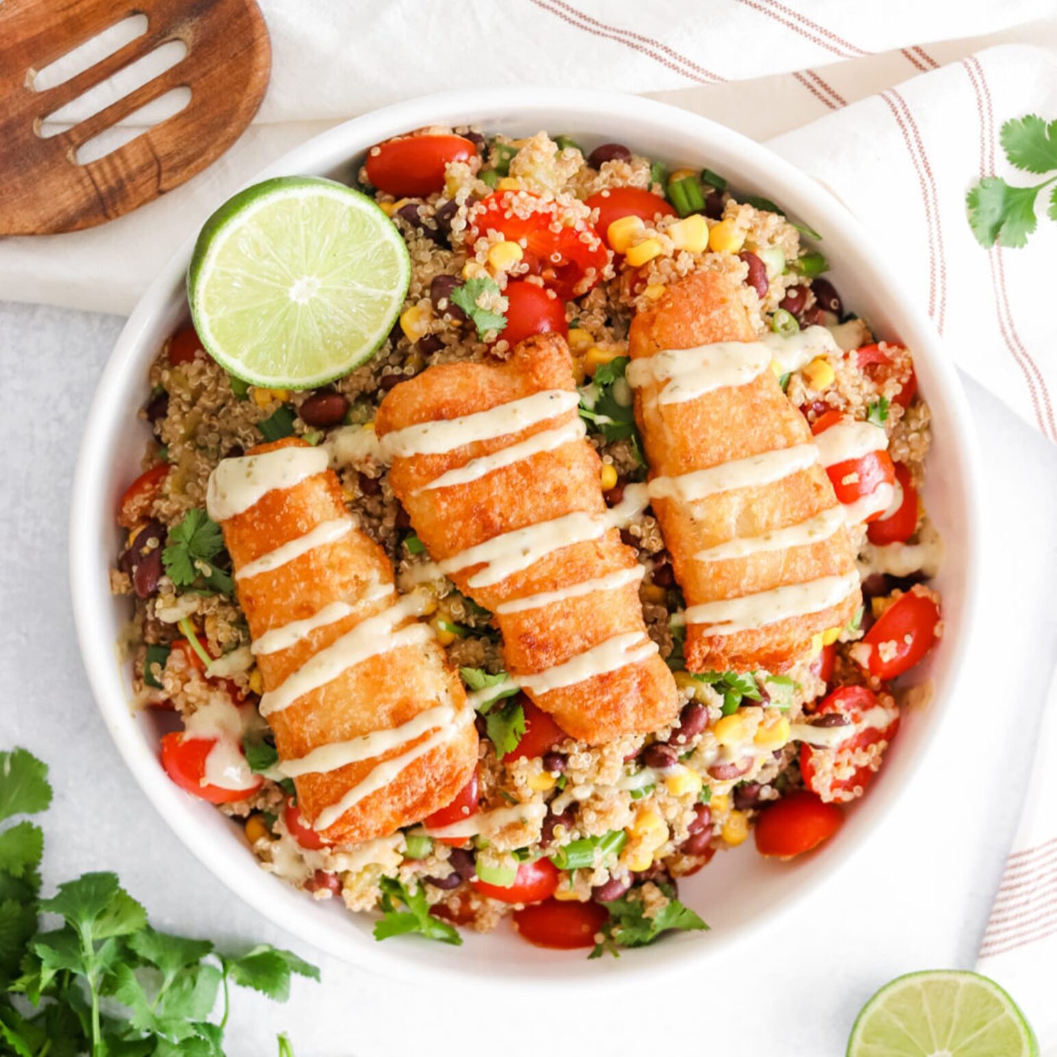 Fish Fillets on top of Quinoa grain bowl