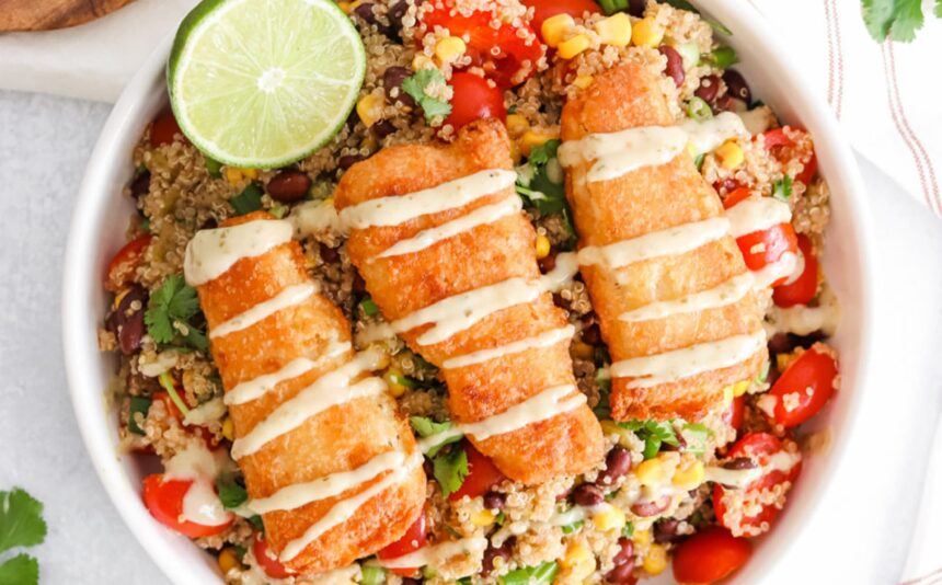 Fish Fillets on top of Quinoa grain bowl